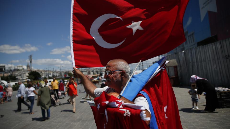 Vendor with Turkish flags